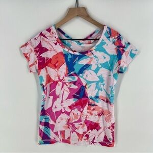 T by Talbots Tropical Floral Print Scoop Neck‎ Crisscross Back Short sleeve Tee